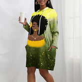 Black Women African American Casual Hoodie Dress Melanin Sweatshirt for Women'S 2022 Fashion Dresses